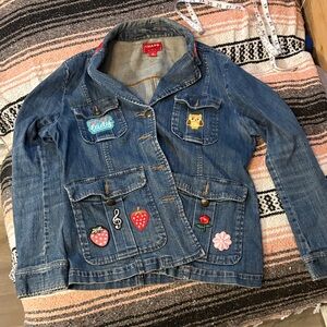 Chaps Girls Denim Jacket with Strawberry & Patch Details